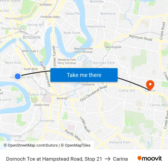 Dornoch Tce at Hampstead Road, Stop 21 to Carina map