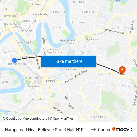 Hampstead Near Bellevue Street Hail 'N' Ride to Carina map