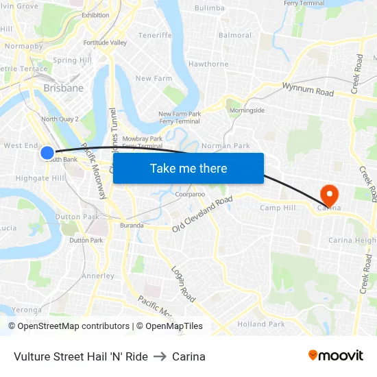 Vulture Street Hail 'N' Ride to Carina map
