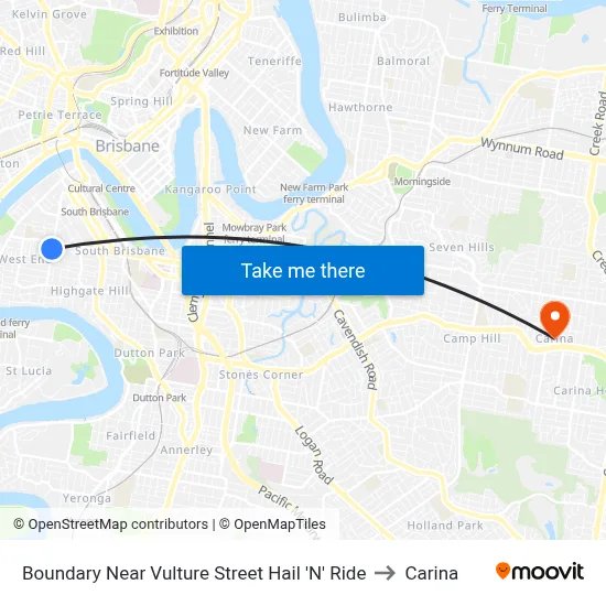 Boundary Near Vulture Street Hail 'N' Ride to Carina map