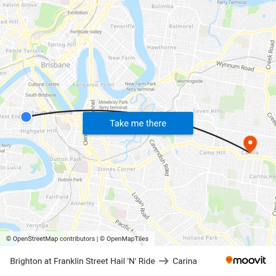 Brighton at Franklin Street Hail 'N' Ride to Carina map