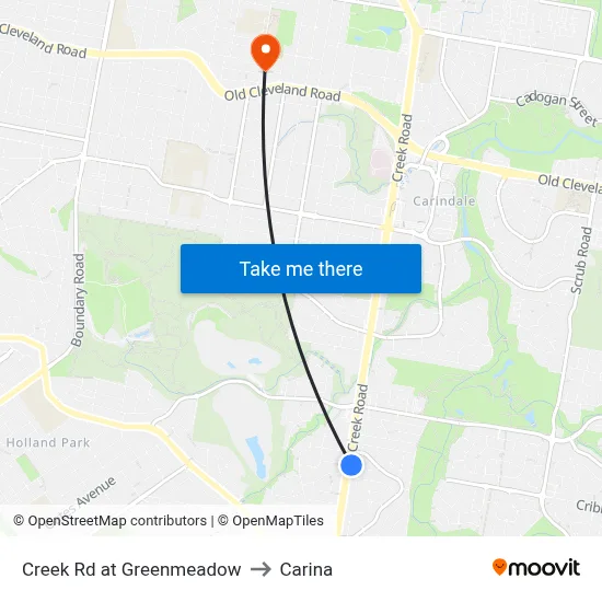 Creek Rd at Greenmeadow to Carina map