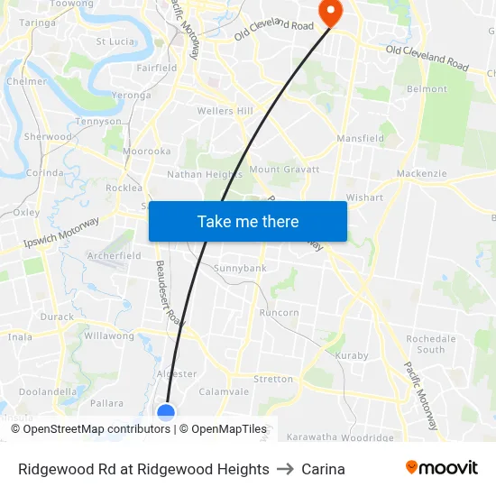 Ridgewood Rd at Ridgewood Heights to Carina map