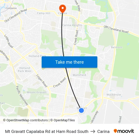Mt Gravatt Capalaba Rd at Ham Road South to Carina map