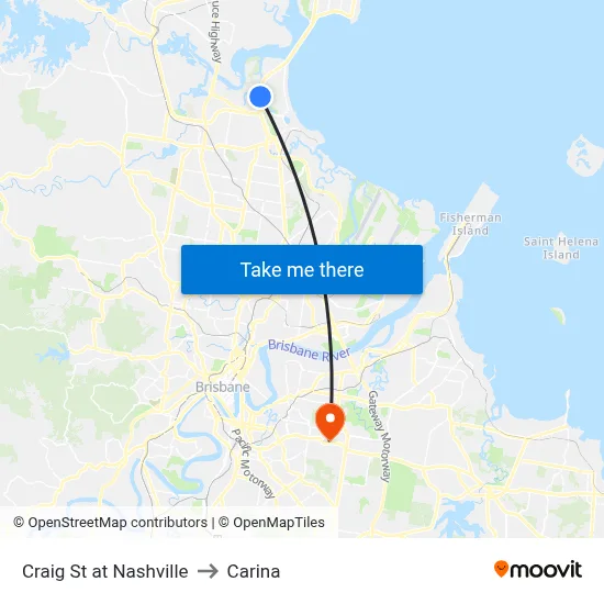 Craig St at Nashville to Carina map