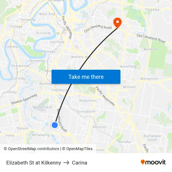 Elizabeth St at Kilkenny to Carina map
