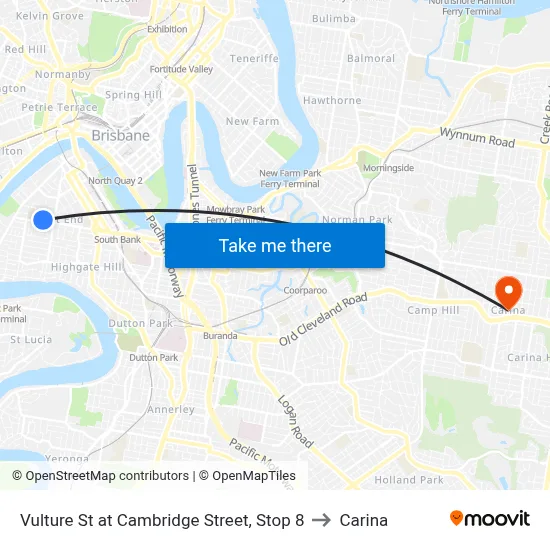 Vulture St at Cambridge Street, Stop 8 to Carina map