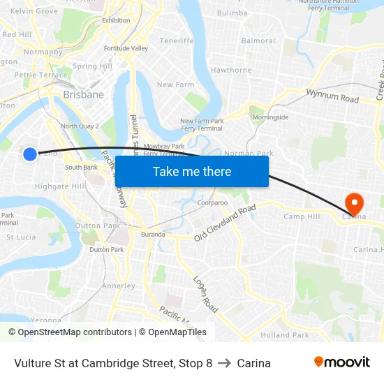 Vulture St at Cambridge Street, Stop 8 to Carina map