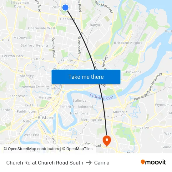 Church Rd at Church Road South to Carina map