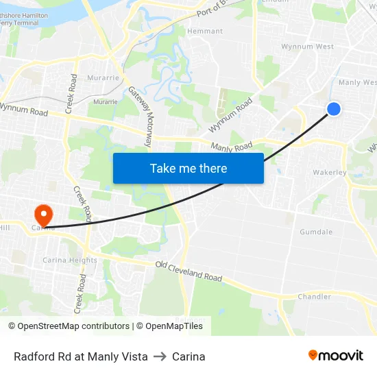 Radford Rd at Manly Vista to Carina map