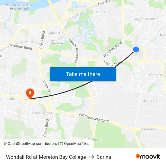 Wondall Rd at Moreton Bay College to Carina map