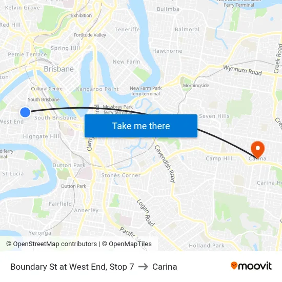 Boundary St at West End, Stop 7 to Carina map