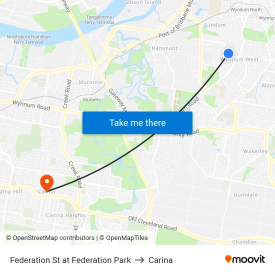 Federation St at Federation Park to Carina map
