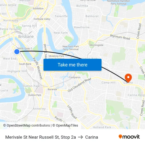 Merivale St Near Russell St, Stop 2a to Carina map