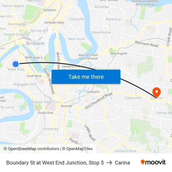 Boundary St at West End Junction, Stop 5 to Carina map