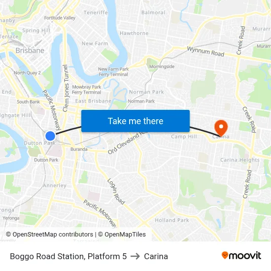 Boggo Road Station, Platform 5 to Carina map