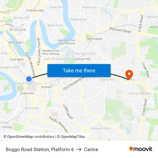 Boggo Road Station, Platform 6 to Carina map