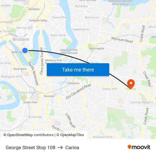 George Street Stop 108 to Carina map