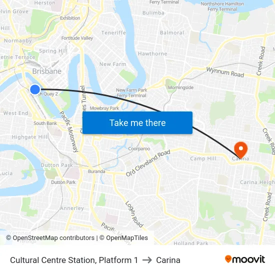 Cultural Centre Station, Platform 1 to Carina map