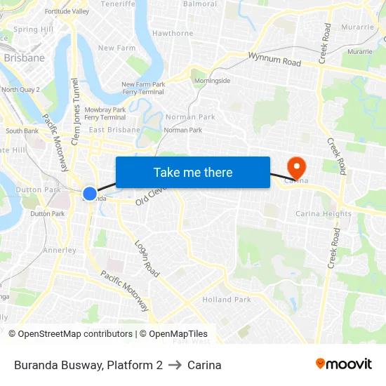 Buranda Busway, Platform 2 to Carina map