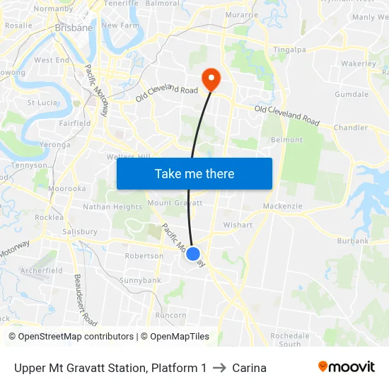 Upper Mt Gravatt Station, Platform 1 to Carina map