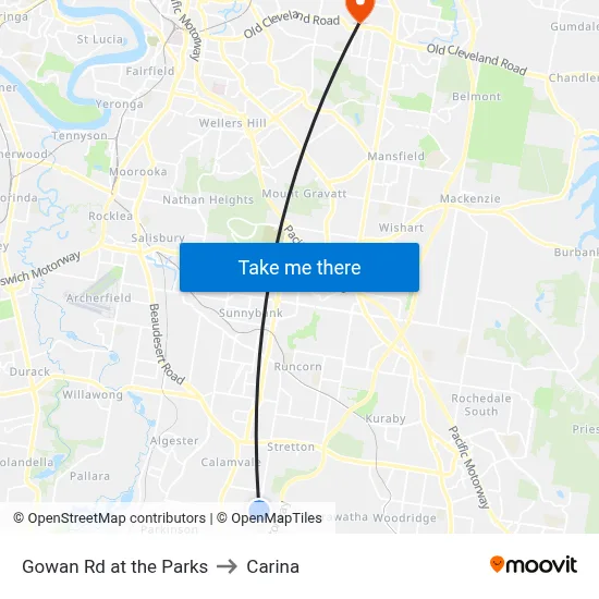 Gowan Rd at the Parks to Carina map