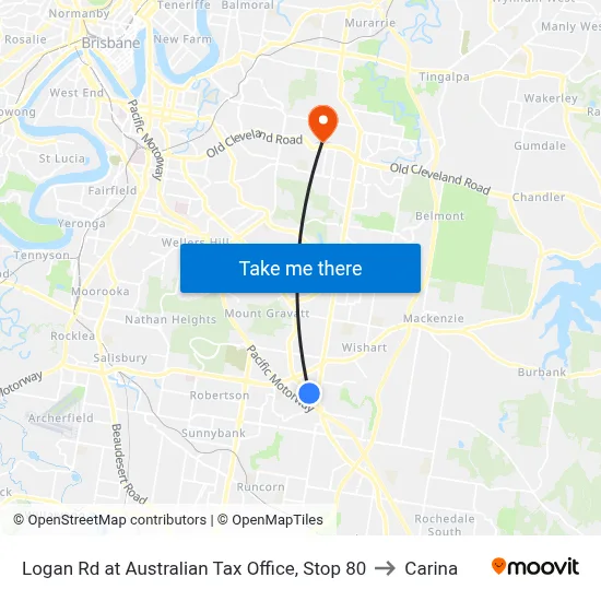 Logan Rd at Australian Tax Office, Stop 80 to Carina map