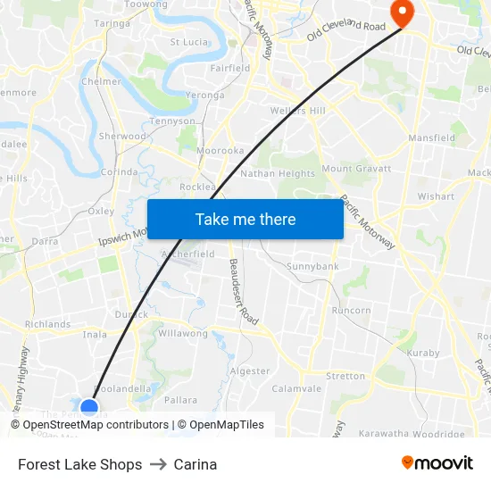 Forest Lake Shops to Carina map