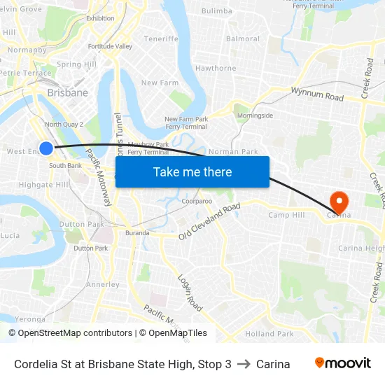 Cordelia St at Brisbane State High, Stop 3 to Carina map
