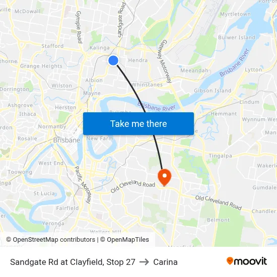 Sandgate Rd at Clayfield, Stop 27 to Carina map