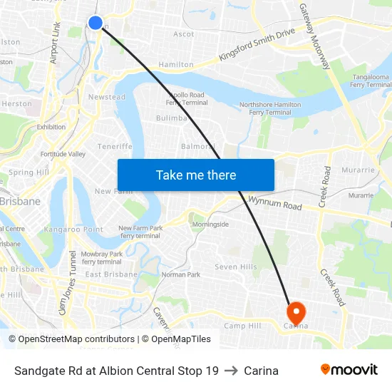 Sandgate Rd at Albion Central Stop 19 to Carina map