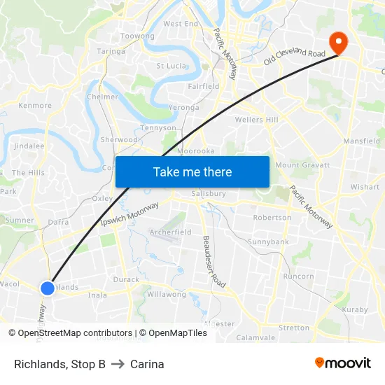 Richlands, Stop B to Carina map