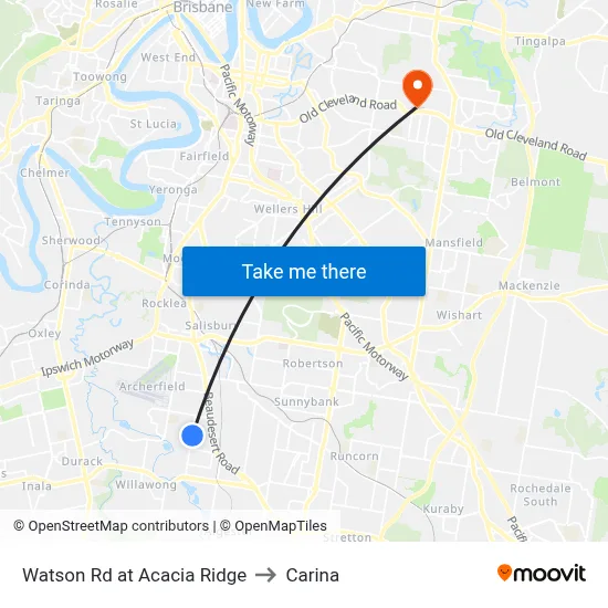 Watson Rd at Acacia Ridge to Carina map