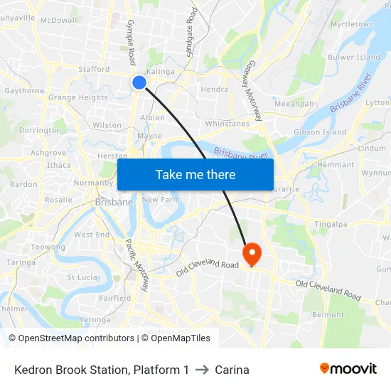 Kedron Brook Station, Platform 1 to Carina map