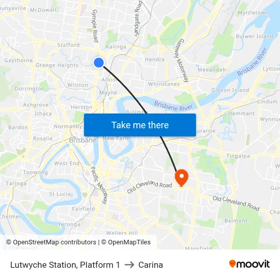 Lutwyche Station, Platform 1 to Carina map