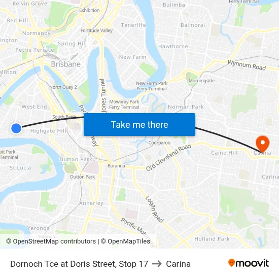 Dornoch Tce at Doris Street, Stop 17 to Carina map