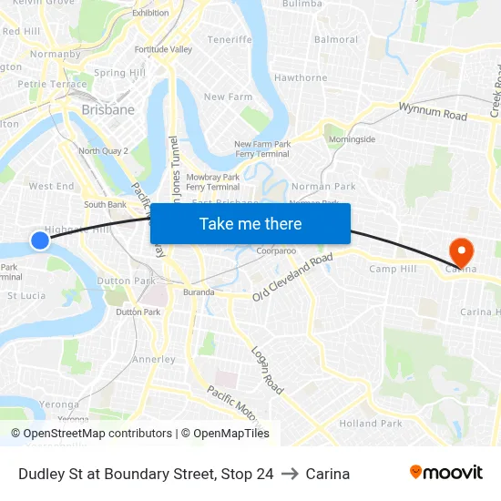 Dudley St at Boundary Street, Stop 24 to Carina map