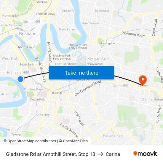 Gladstone Rd at Ampthill Street, Stop 13 to Carina map
