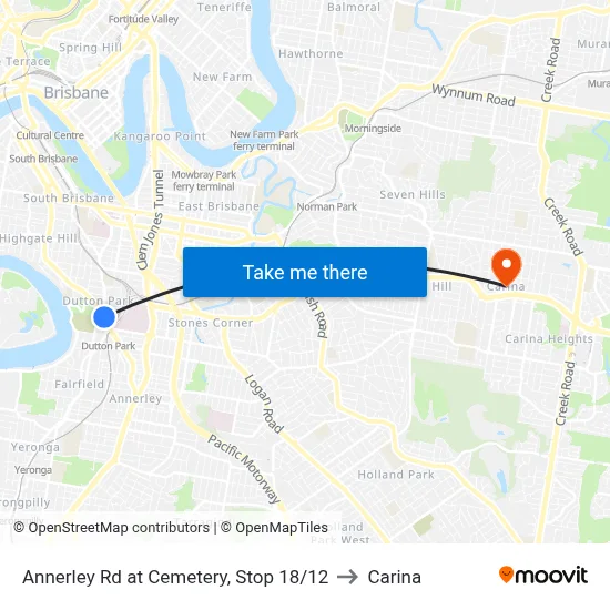 Annerley Rd at Cemetery, Stop 18/12 to Carina map