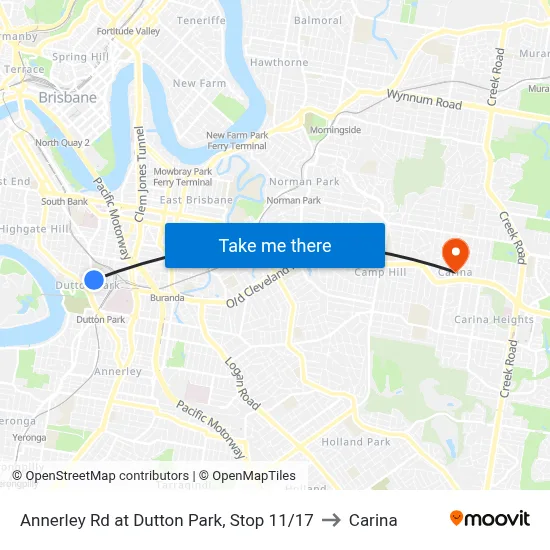 Annerley Rd at Dutton Park, Stop 11/17 to Carina map