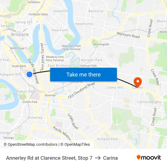 Annerley Rd at Clarence Street, Stop 7 to Carina map