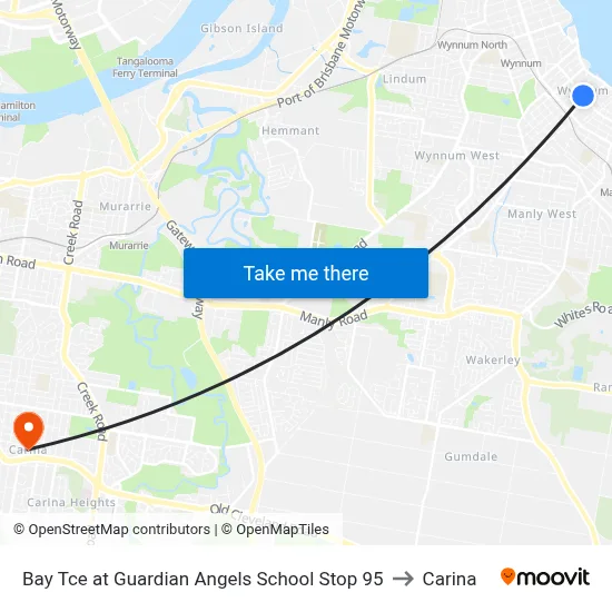 Bay Tce at Guardian Angels School Stop 95 to Carina map