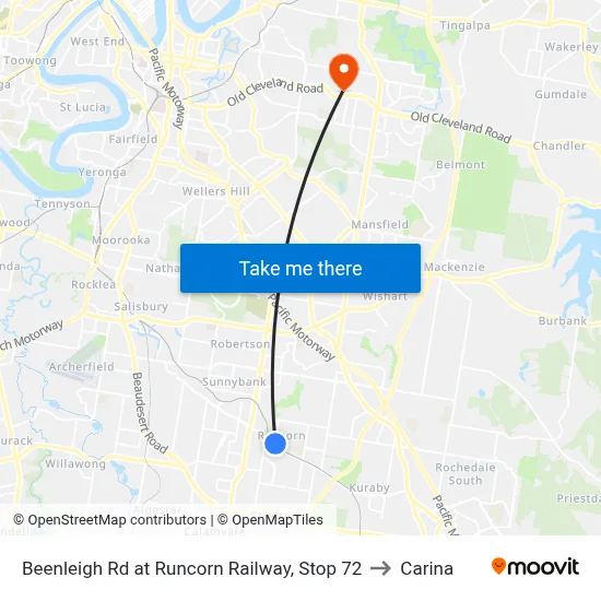 Beenleigh Rd at Runcorn Railway, Stop 72 to Carina map