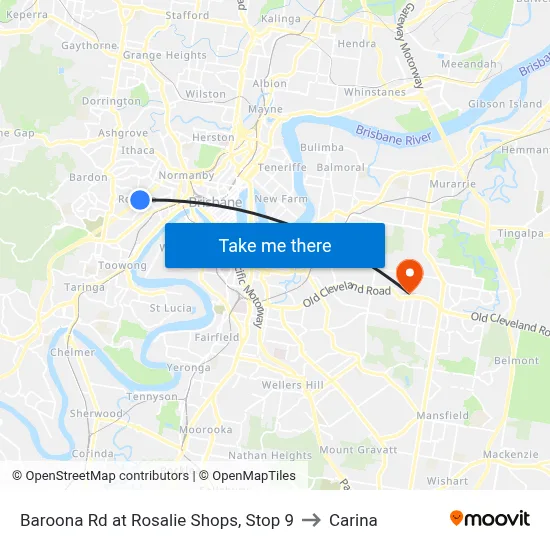 Baroona Rd at Rosalie Shops, Stop 9 to Carina map