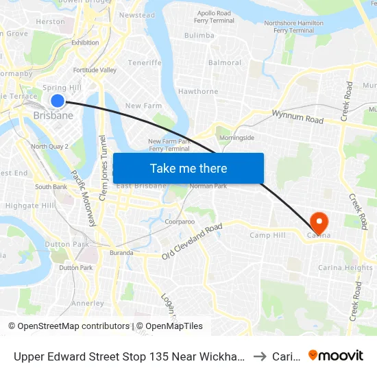 Upper Edward Street Stop 135 Near Wickham Tce to Carina map