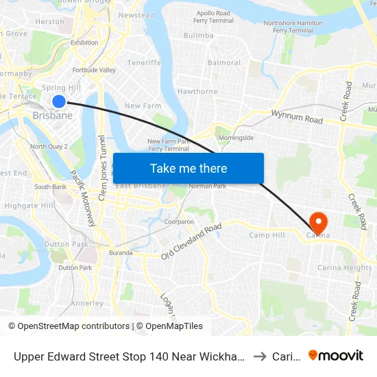 Upper Edward Street Stop 140 Near Wickham Tce to Carina map
