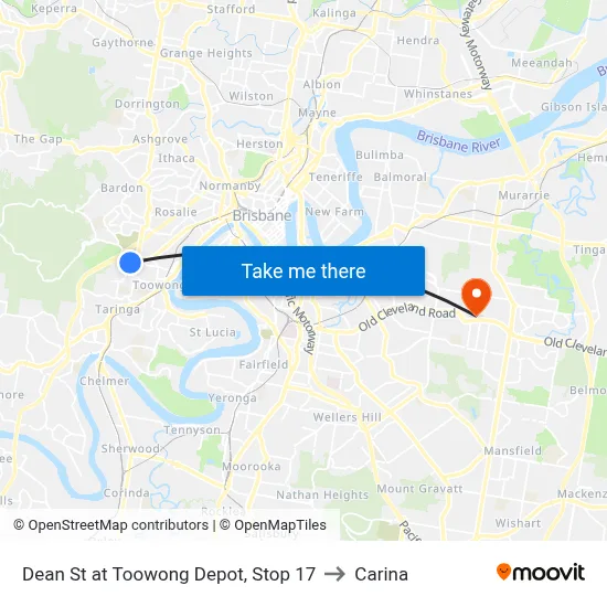 Dean St at Toowong Depot, Stop 17 to Carina map