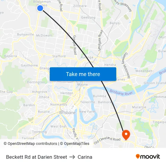 Beckett Rd at Darien Street to Carina map