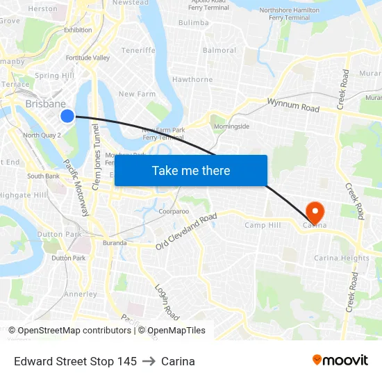 Edward Street Stop 145 to Carina map