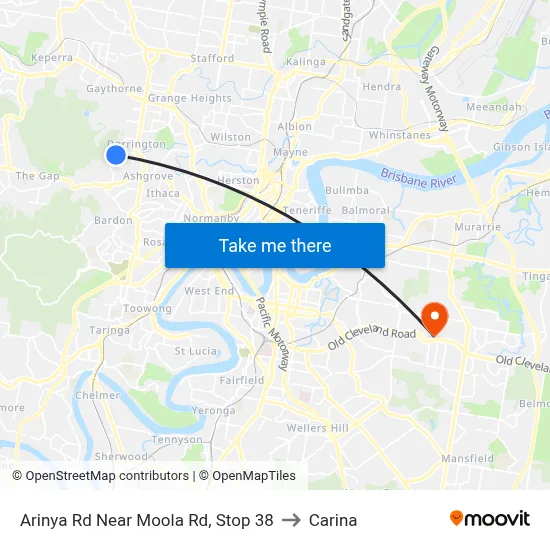 Arinya Rd Near Moola Rd, Stop 38 to Carina map